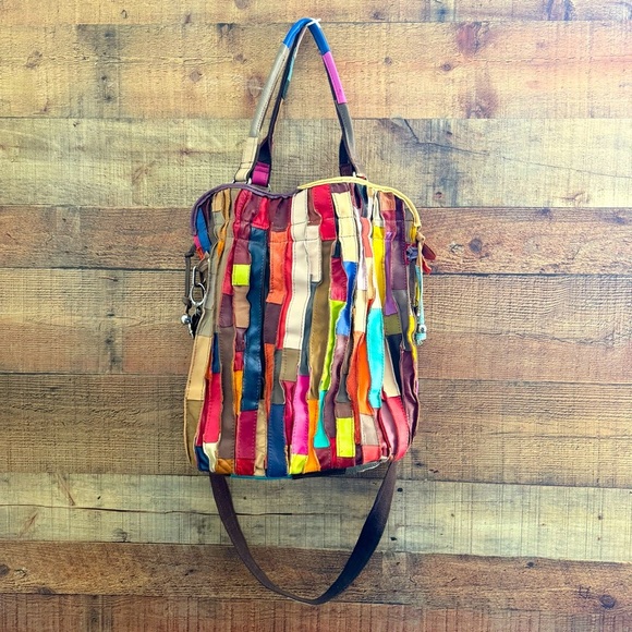 Graffity Paris Genuine Lambskin Leather Colorful Patchwork Tote/Crossbody Bag - Picture 4 of 13